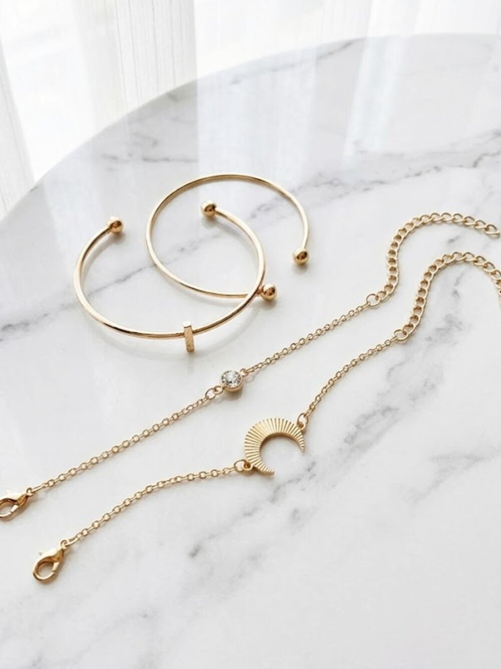 Ladies Moon Bangle Bracelet Set
